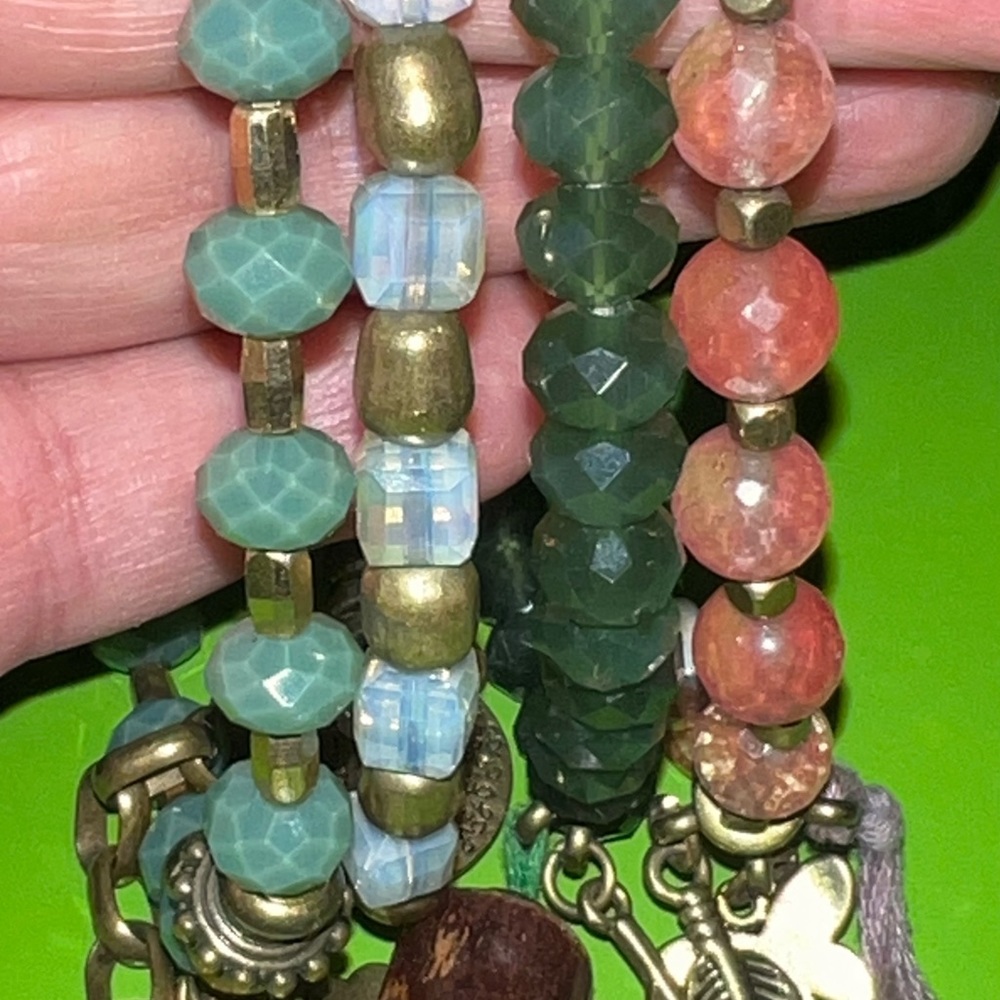 bead stretch bracelet beachy boho faceted glass stone charm stackable set 4 - Picture 1 of 16